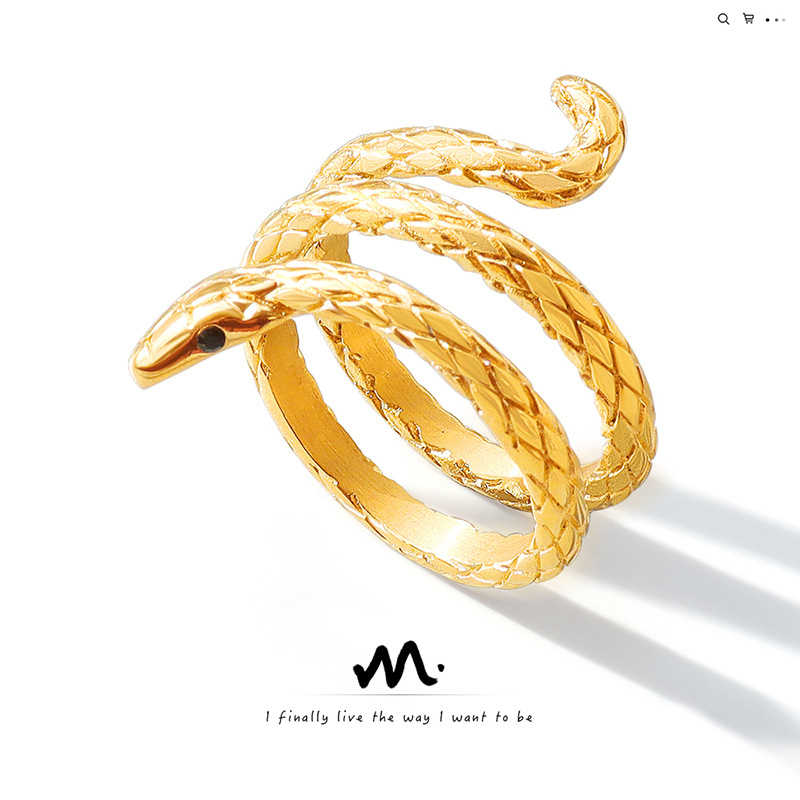 El viento frío rodea el anillo de forma serpiente: anillo femenino de alta gama, sensación fría, moda y personalidad, anillo de acero de titanio, joyería de mano — imagen 5