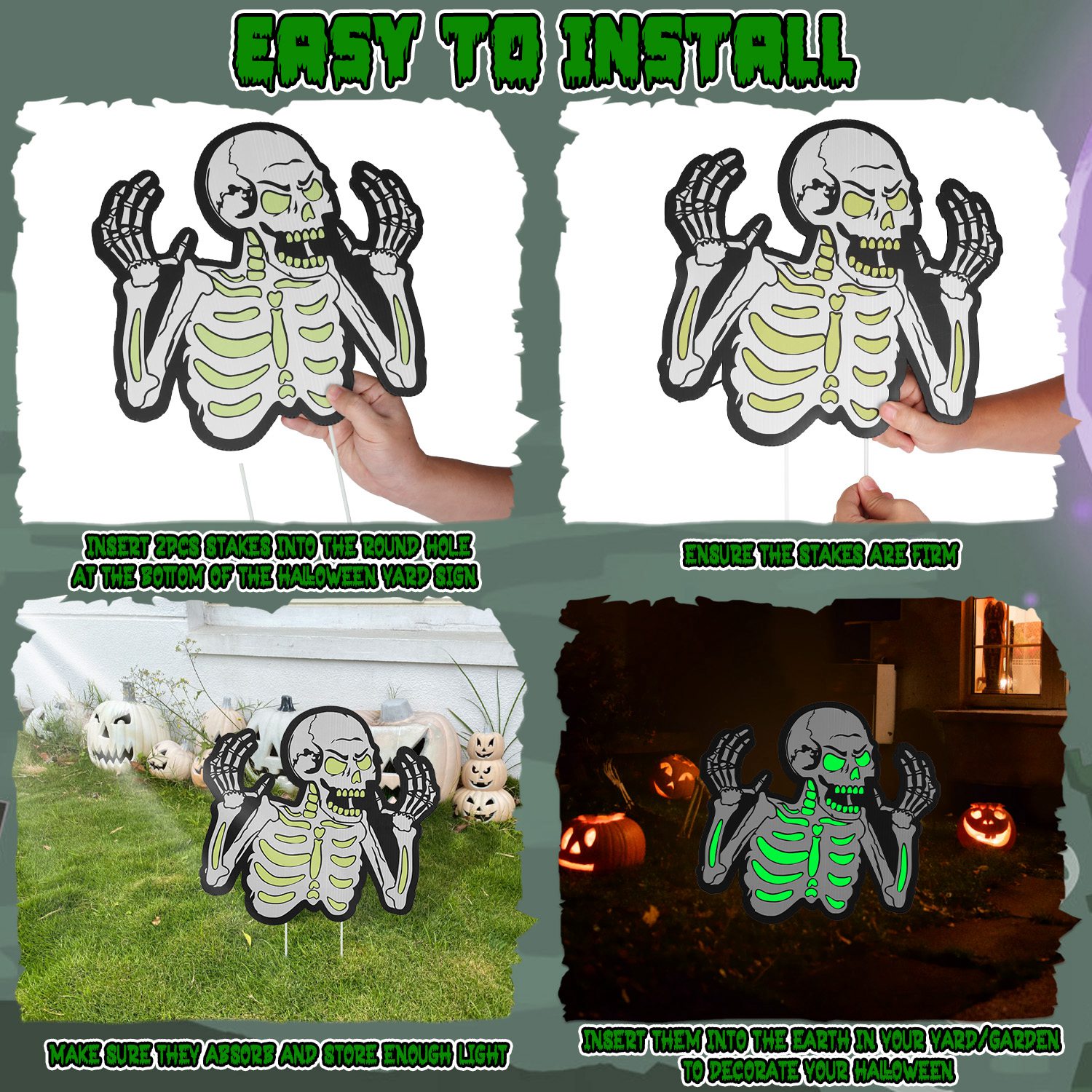 Decoraciones de Jardín para Halloween: 6 Calaveras, 6 Tumbas o 5 Gatos Negros, Brillan en la Oscuridad, para Casa Embrujada, Jardín, Patio y Fiestas de Temática Terrorífica — imagen 5