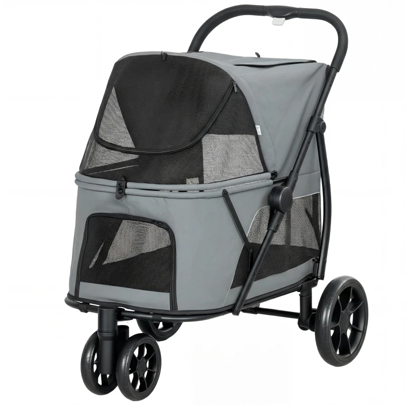 Carrito De 3 Ruedas Para Perros Con Plegado Fácil, Ventilación, Malla Y Almohada Lavable, Para Perros Medianos, Gris — imagen 7