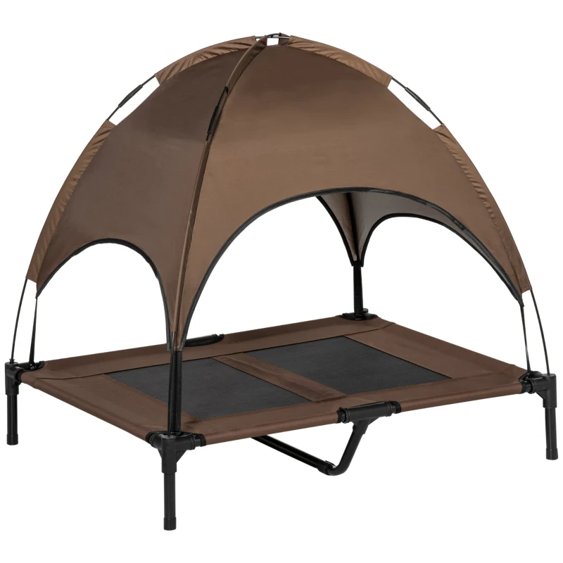 PawHut Cama de Perro Elevada Portátil con Techo de Protección UV, 36 Pulgadas, Café — imagen 11