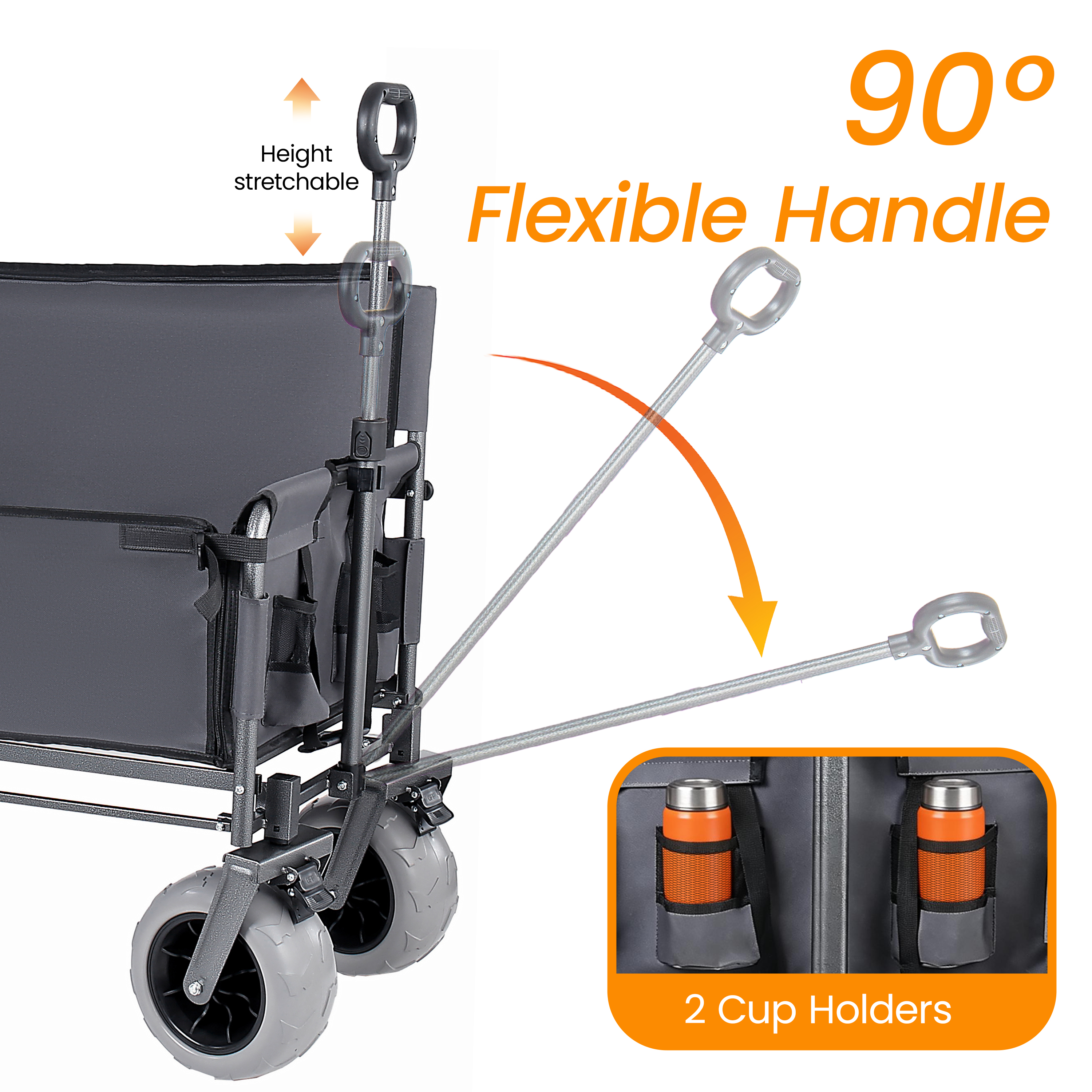 3- In- 1 Collapsible Wagon Converts To Bench Convertible Folding Wagon Cart With Rear- Mounted Folding Tabletop 500lbs Heavy- Duty 180L Capacity For Camping Beach Garden Fishing- Gray — imagen 4