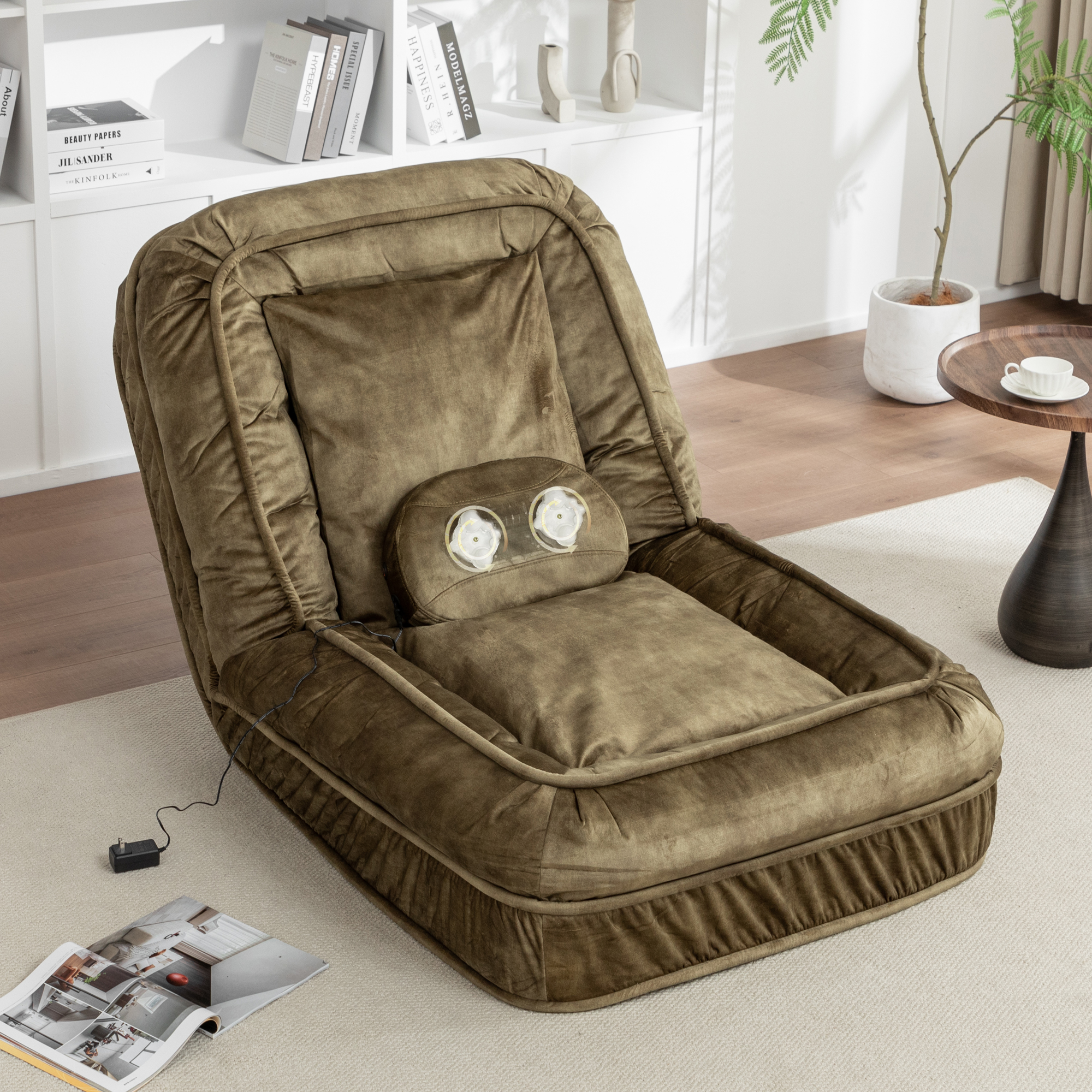 Upholstered Human Dog Bed for Adult & Pets, with 5 Adjustable Position & Massage Pillow, Bean Bag floor sofa with 2 Soft Pillows — image 1