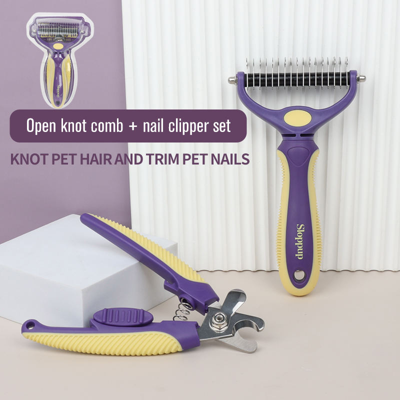 Pet Comb Dog Grooming Double-Sided Open Knot Comb Cat Nail Clippers Nail Clippers Pet Hair Removal Row Comb Set — image 5