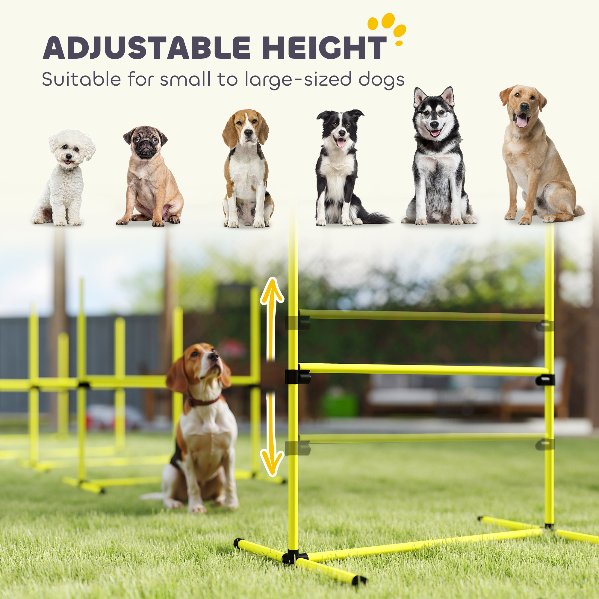 Set de Agilidad para Perros de 4 Piezas con Barras de Salto de Altura Ajustable, Bolsa de Transporte, Barra Superior Desmontable, Amarillo — imagen 8