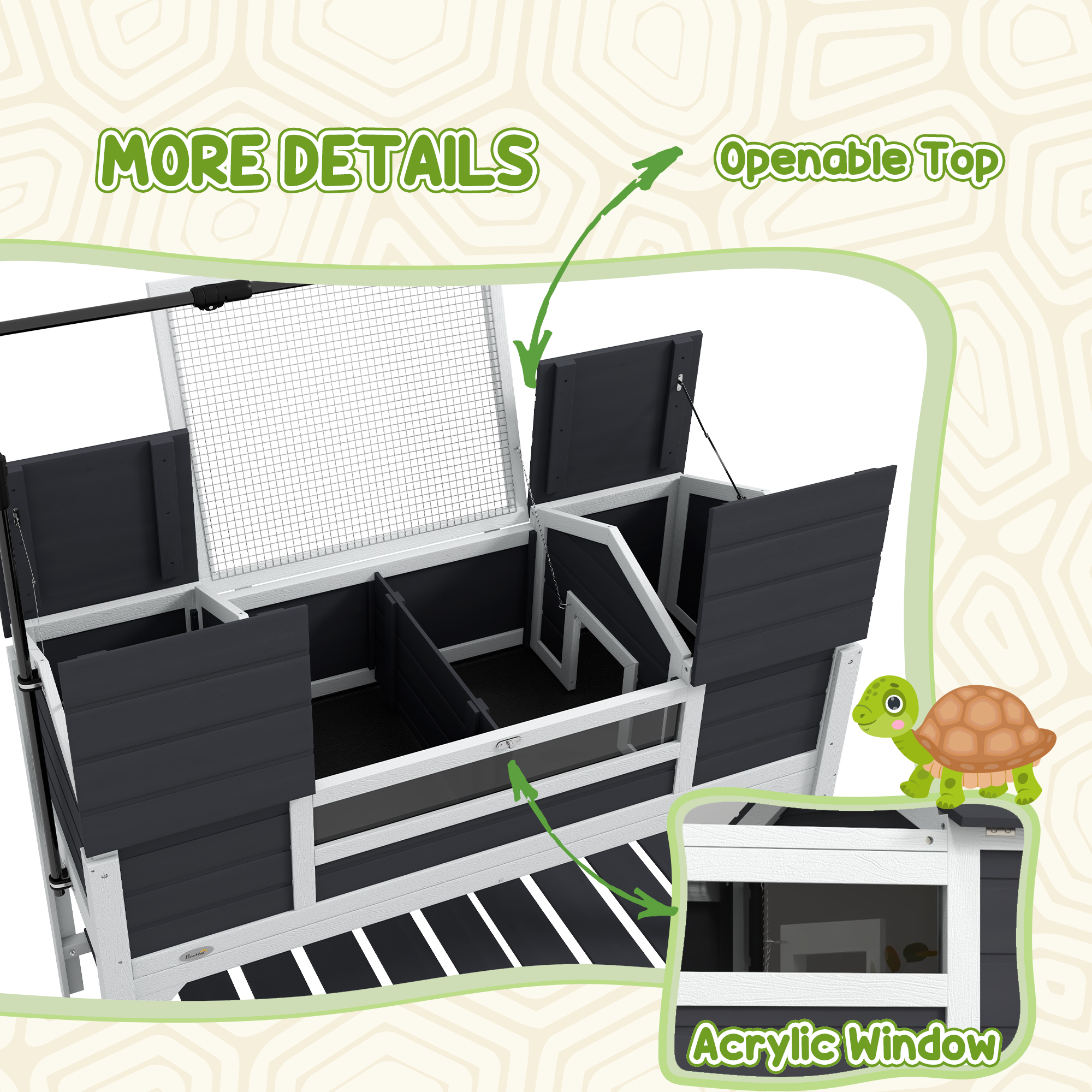 Tortoise Enclosure Tortoise House with Adjustable Lamp Holder Storage Shelf, Dual Main Houses, Openable Lid, Gray — imagen 2