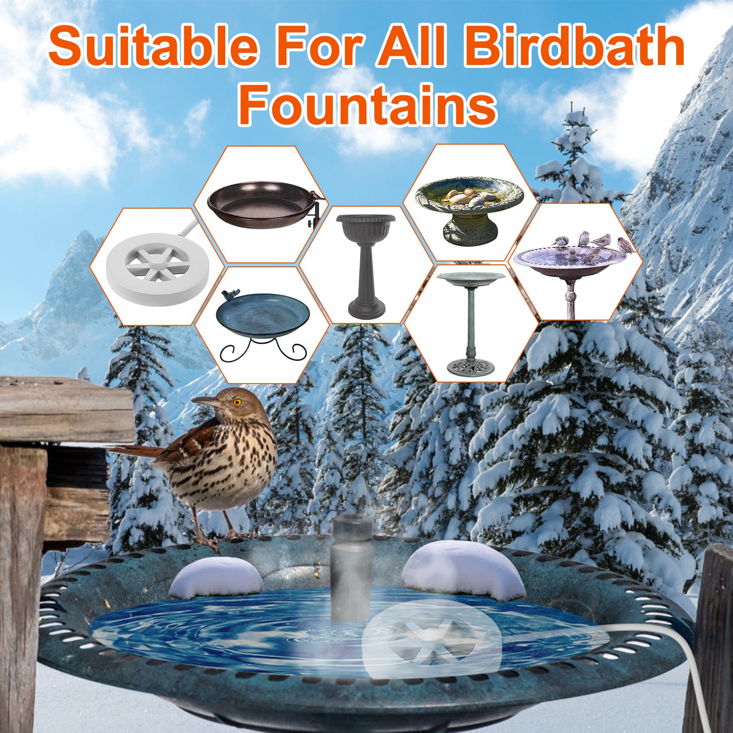 Calentador de Baño de Aves 70W para Exterior Invierno: Caliente el Agua para Aves con Termostato Automático y Cierre Seguro — imagen 8