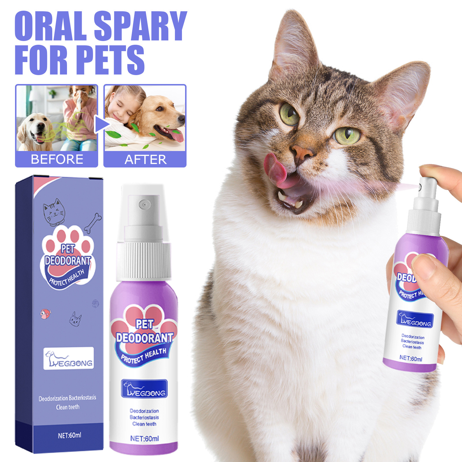 Yegbong Oral Spary For Pets, Pet Mouth Cleaner Cat Deodorizer Breath Fresher Spray — image 3