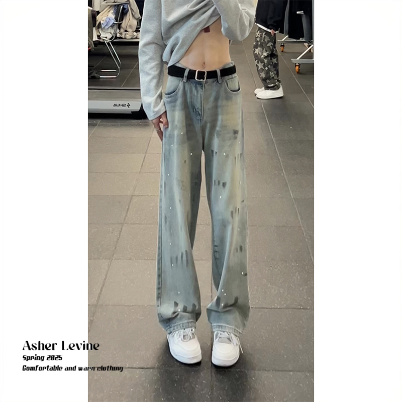 Pantalones de Denim con Huellas de Gato para Hombre - Estilo Relajado Recto — imagen 1