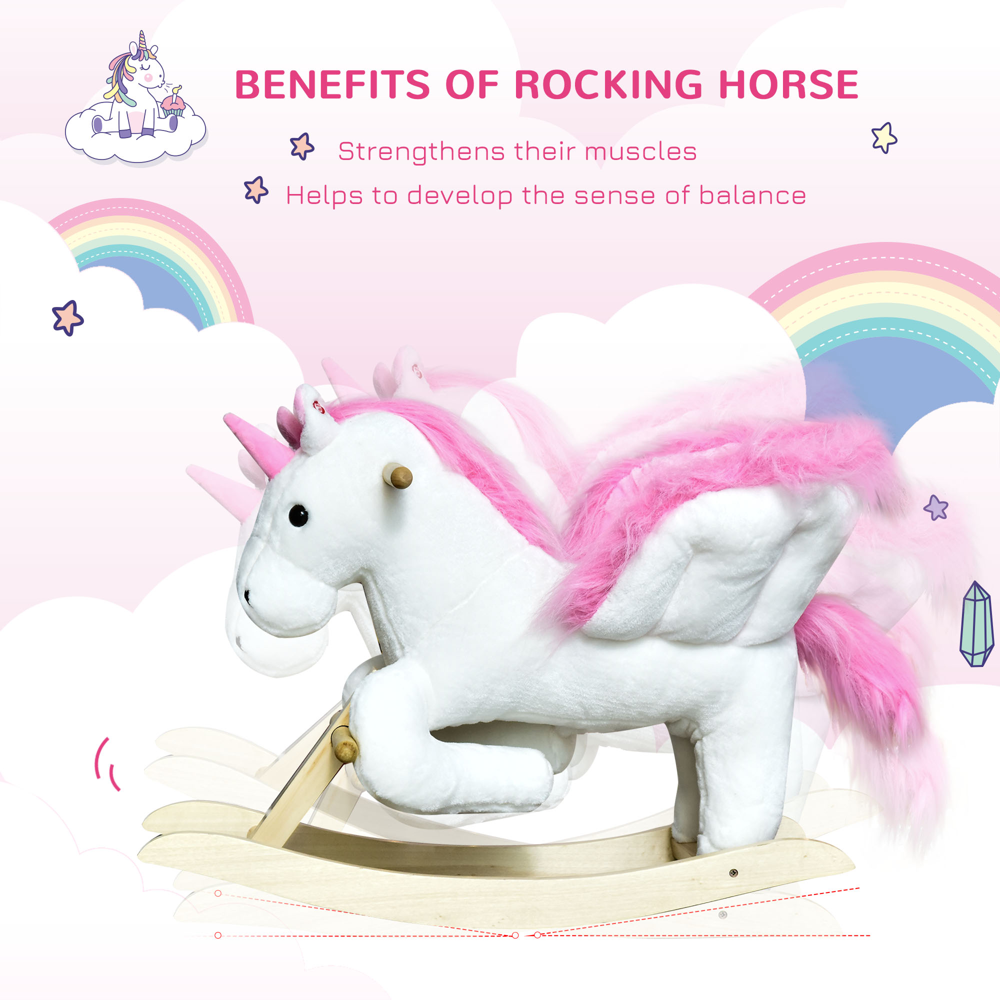 Unicorn Baby Rocking Horse Toy For Kids With Lullaby Song, Plush Ride On Horse With Heavy-Duty Support System, Interactive Toy Pretend Play Toy For Toddlers 18-36 Months — imagen 4