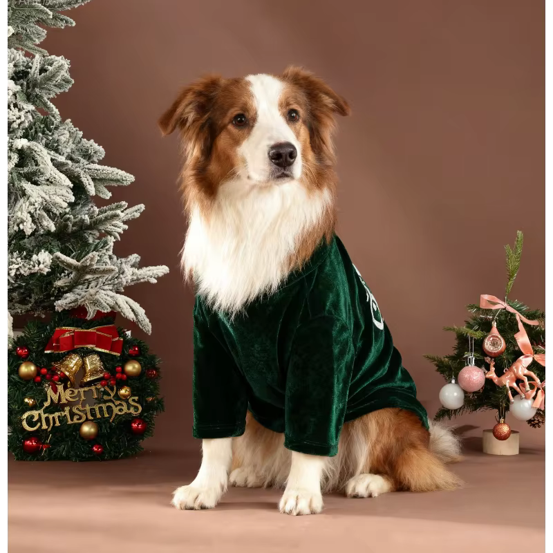 Chaqueta de Satén Clásica con Secuencias Rojas y Verdes para Navidad, Ambiente Invernal para Mascotas Caninas M, L — imagen 3