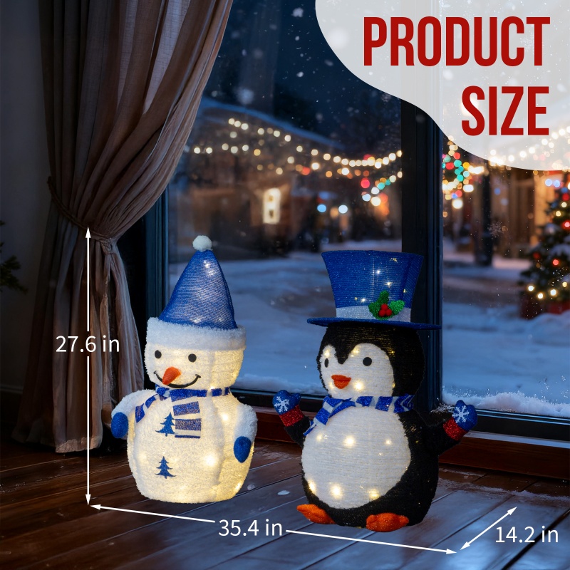 Conjunto de 2 Decoraciones Navideñas con Iluminación LED para Pinguinos y Papá Noel, Decoración Pre-iluminada que Se Levanta con 100 Luces Blancas Calientes para Decorar Navidad Exterior e Interior — imagen 5