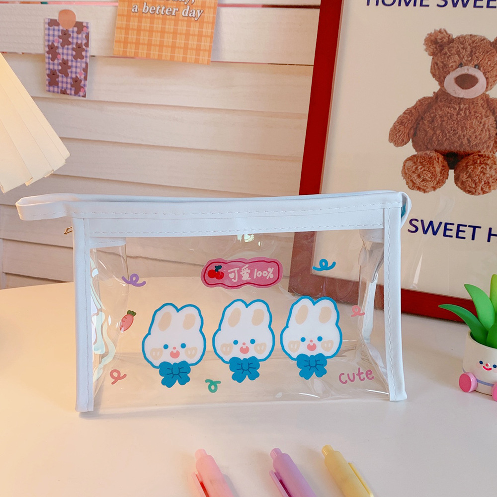Bolsa de Lápiz Transparente Roja Grande Capacidad, Osito y Conejo Cómicos, Almacenaje de Cosméticos, Bolsa de Baño Japonesa de Alta Calidad — imagen 8