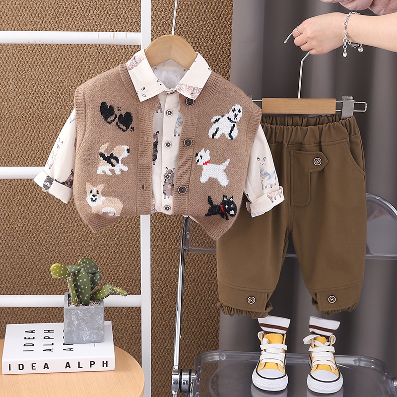 Toddler Boys Girls All Over Print Dog Shirt Vest 3 Piece Set — image 7