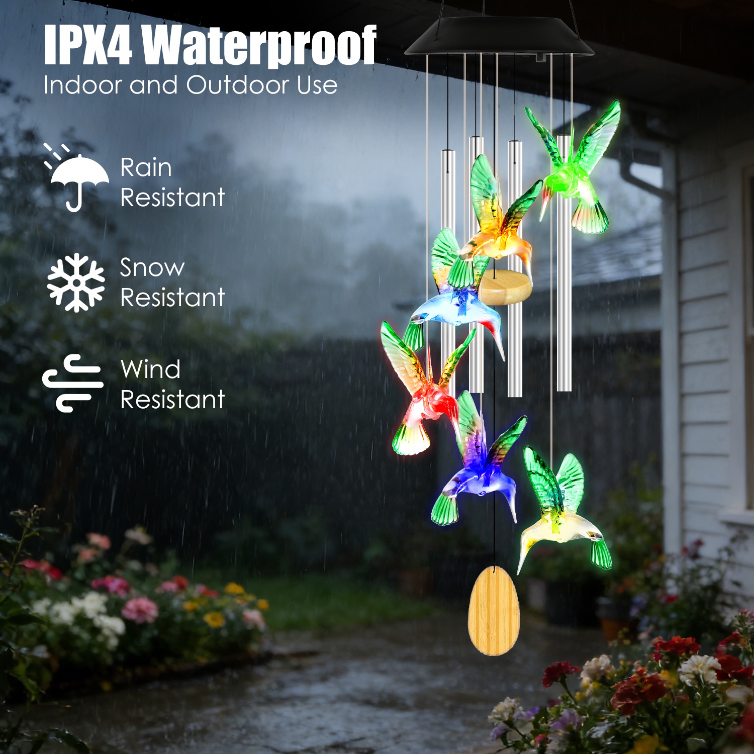 Solar Hummingbird Wind Chime With Aluminum Tubes 7 Color Changing Wind Chime For Outside IPX4 Waterproof Outdoor Garden Yard Decor — image 11