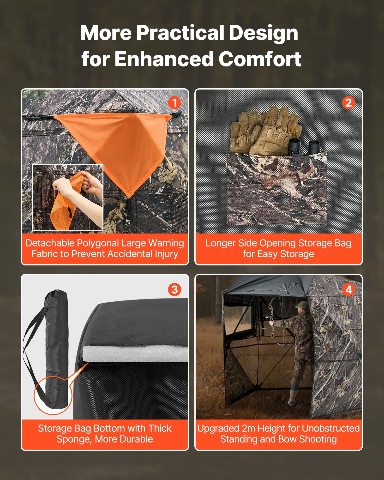 Hunting Blind, 6-7 Person, 288 Degree 5 Side See-Through Ground Blinds With Carrying Bag, Portable Camouflage Tent, Durable Concealed Shelter With Silent Zipper Door And Window, For Turkey Deer — imagen 4