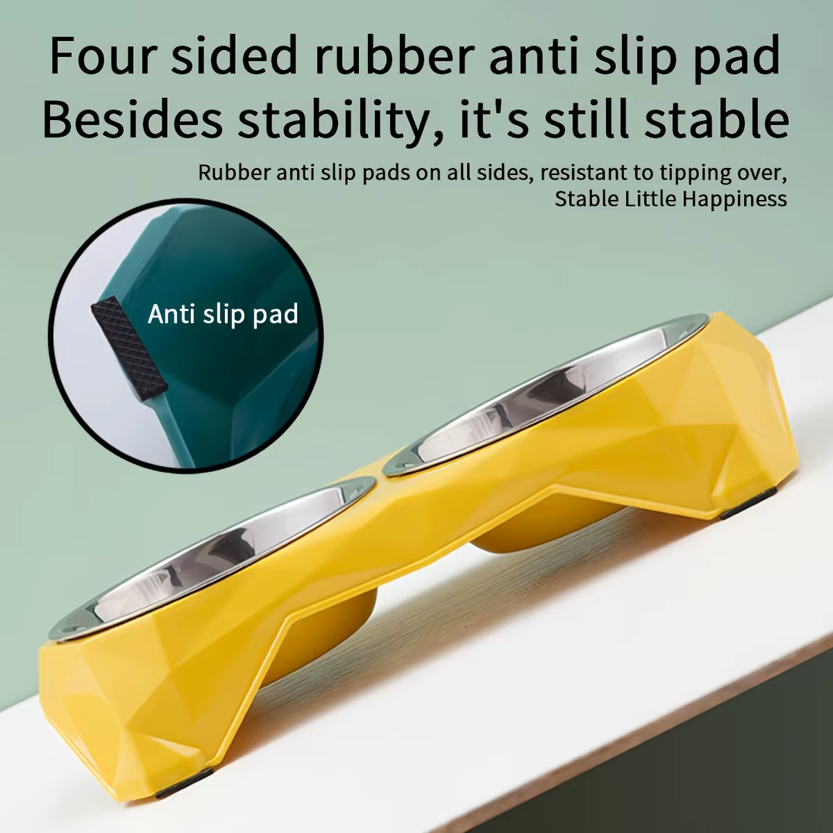 Bolsos de Alimento de Acero Inoxidable para Mascotas doble - Diseño de Diamante Actualizado, Capacidad Grande, Bolsa de Agua Antideslizante para Perros y Gatos — imagen 5