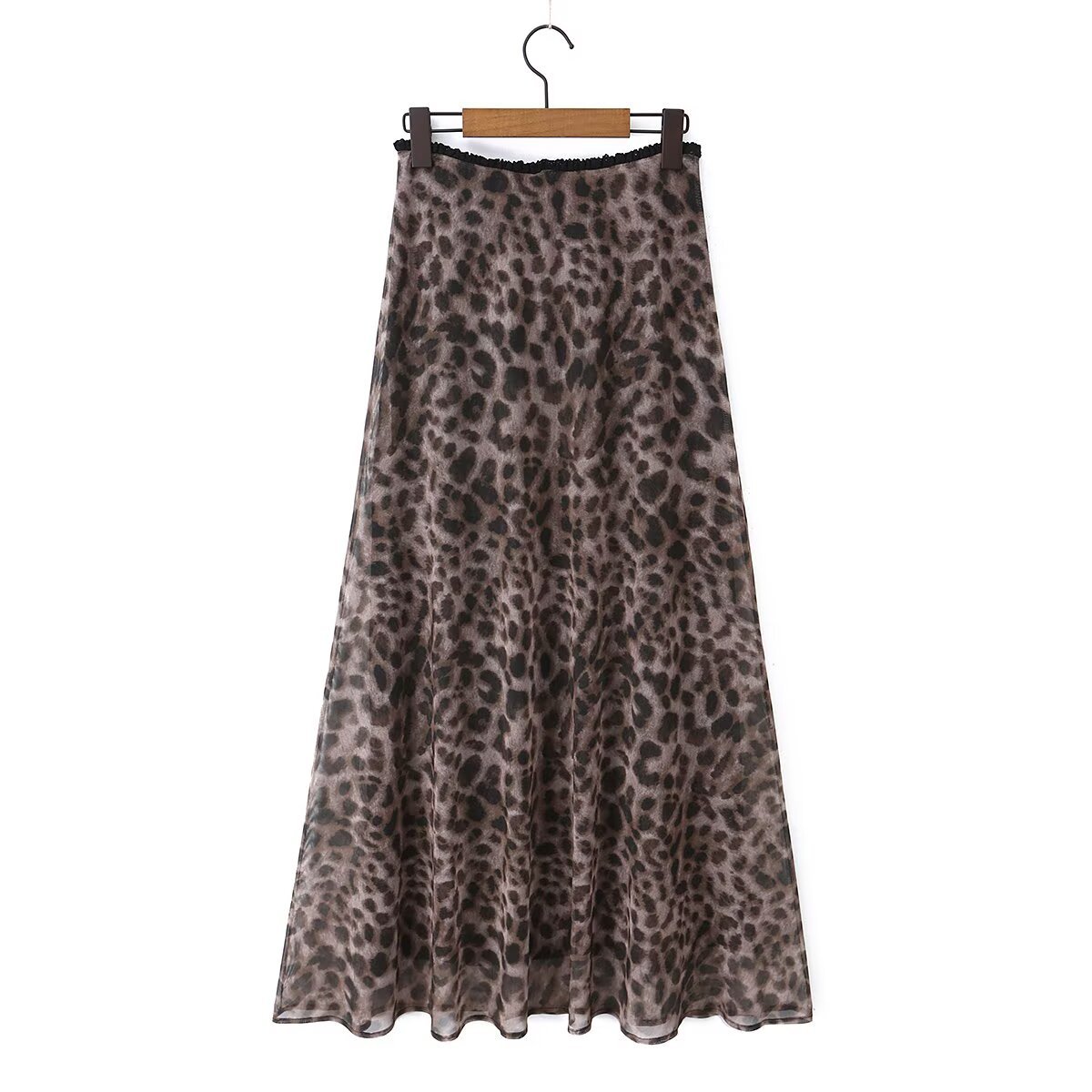 Elastic mesh leopard print lace high waisted skirt — image 3