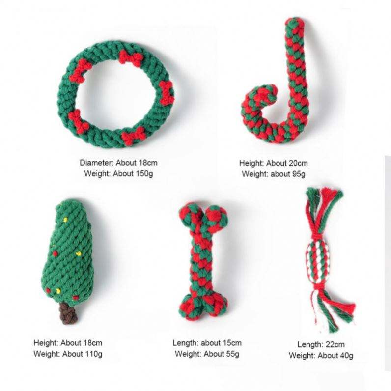 Christmas Pet Cotton Rope Toy Cane Tooth Cleaning Dog Tooth Grinding Toy Bite Resistant Knot Dog Toy Set — image 4