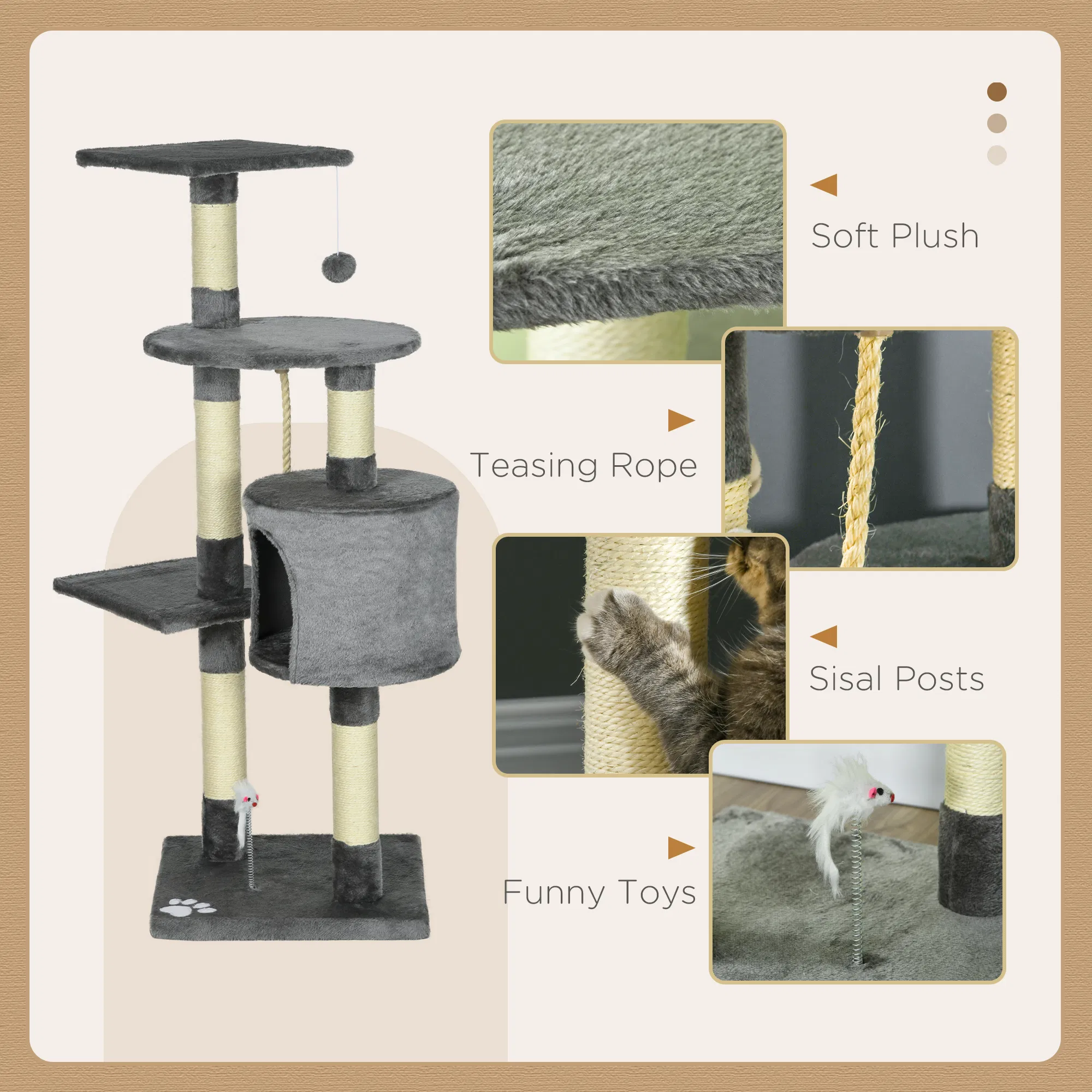 Scratching Cat Tree, Multi Level Cat Tower for Large Cats Adult with Toys and Condo, Grey — image 2