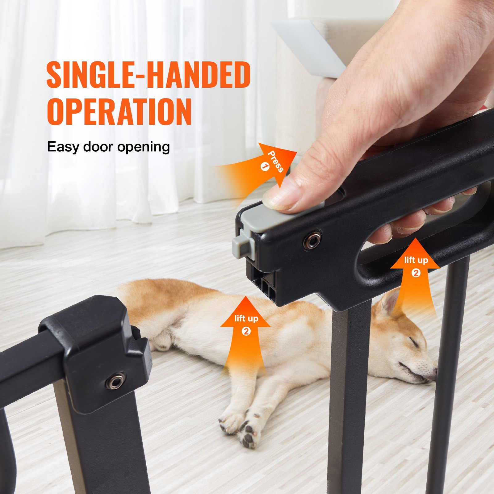 Reja para Bebé, 29.5"-48.4" Extra Ancha, 30" de Alto, Reja para Perros en Escaleras, Puertas y Casa, Puerta de Paso Fácil con Cierre Automático, Reja de Seguridad para Niños y Mascotas, con Kit de Montaje a Presión y Kit de Montaje en Pared, Negro — imagen 5