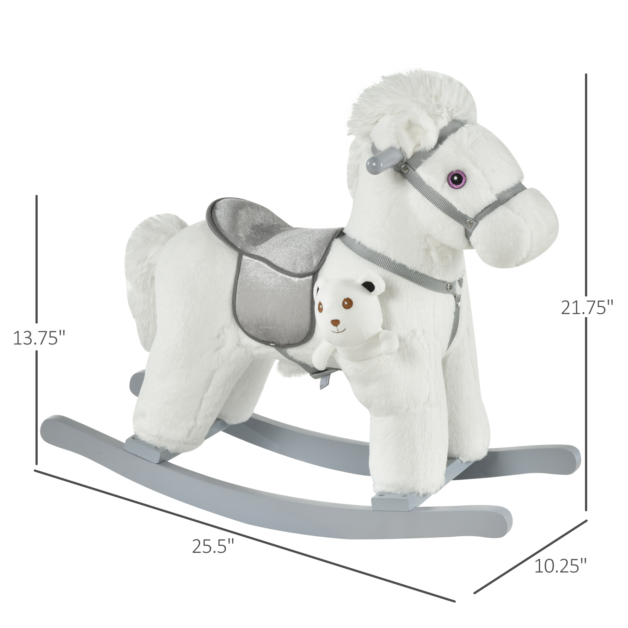 Kids Rocking Horse with Bear Toy, Plush Animal Rocker with Fun Realistic Sounds for Toddler 18-36 Months, White — image 2