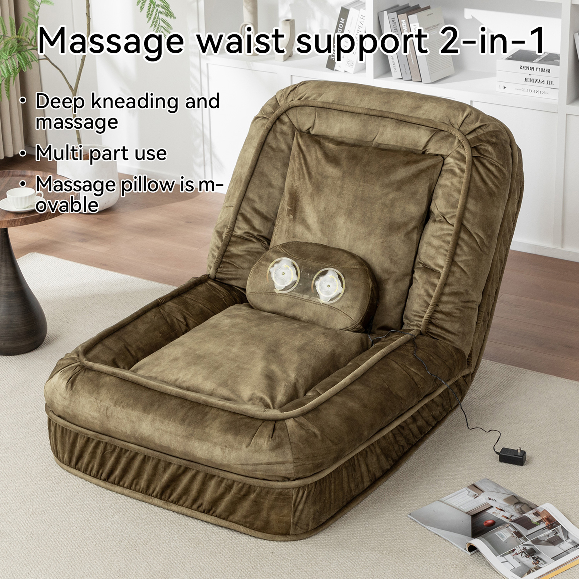 Upholstered Human Dog Bed for Adult & Pets, with 5 Adjustable Position & Massage Pillow, Bean Bag floor sofa with 2 Soft Pillows — image 12