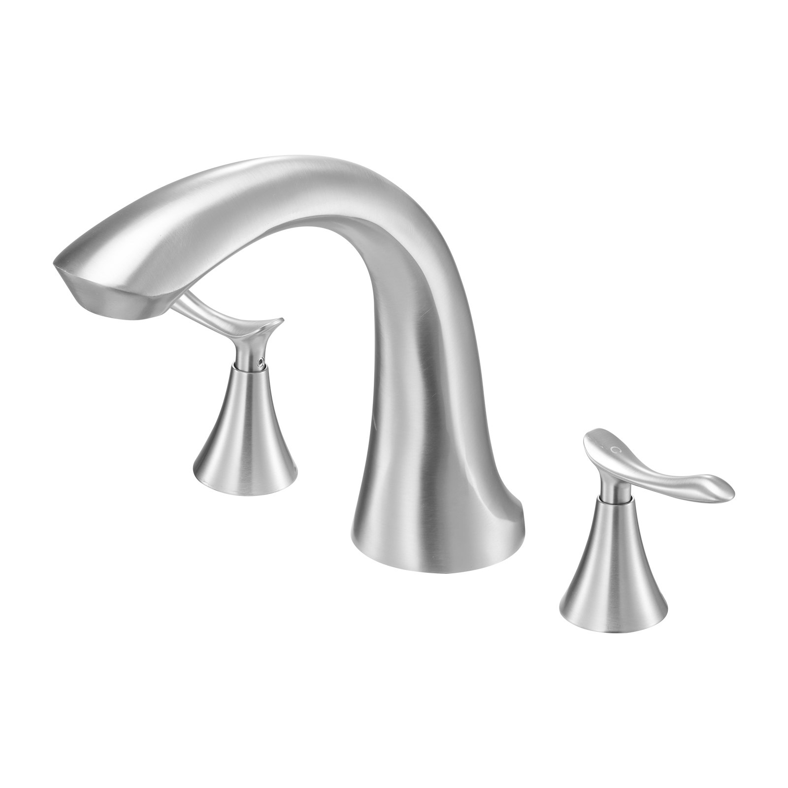 Fauceta de Baño Romano, 3 Hocicos con Cascada para Ducha de Baño, Conjunto de Grifos Gozne con 2 Manijas, Montaje en Mesa para Lavado de Mascotas, Adultos y Niños, Acero Inoxidable Brillante — imagen 1