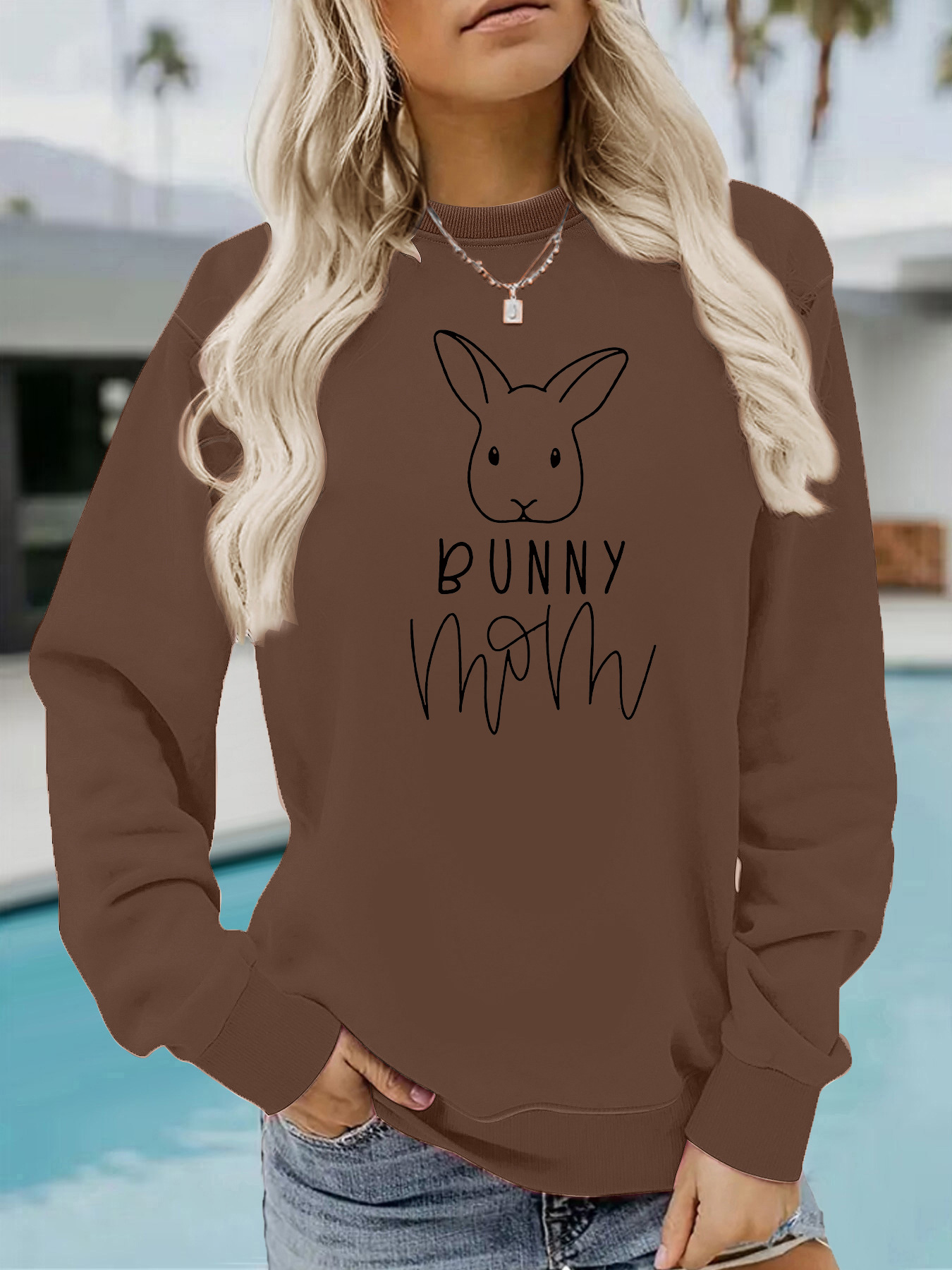 Rabbit and letter printed round neck fleece hoodie — image 13