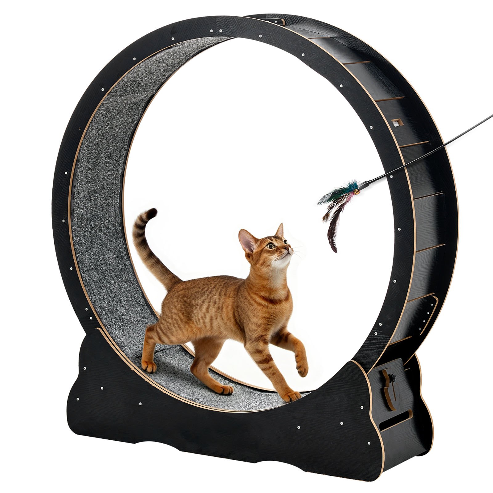 Cat Exercise Wheel, 48 In Wooden Cat Running Wheel For Indoor Cats Up To 28 Lbs, Cats Treadmill With Carpeted Runway & Locking Mechanism, Quiet Kitten Sport Toys For Pets Fitness & Health, Black — image 1