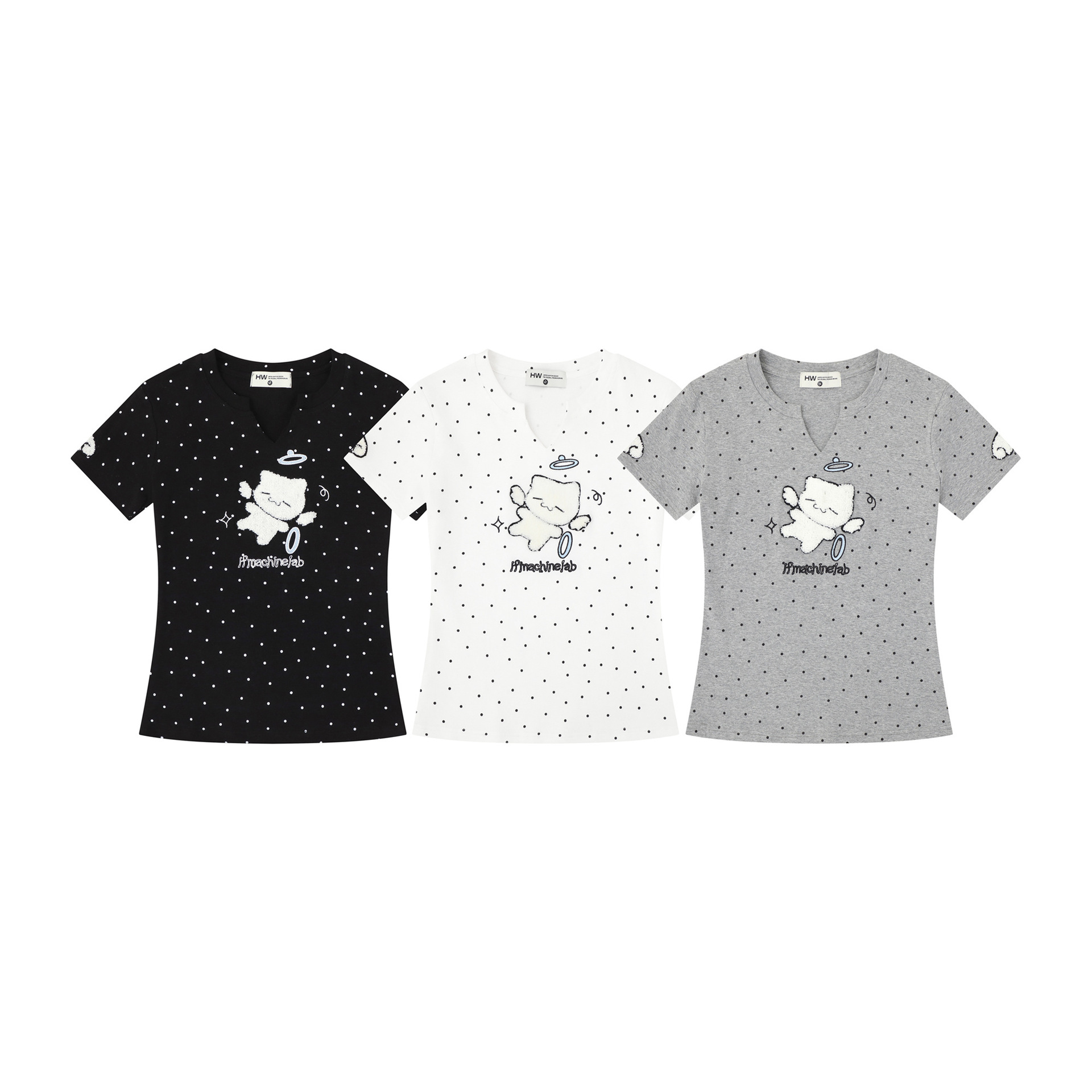 Camiseta de mujer con bordado de gato, estilo casual y versátil para un nuevo look fresco — imagen 3
