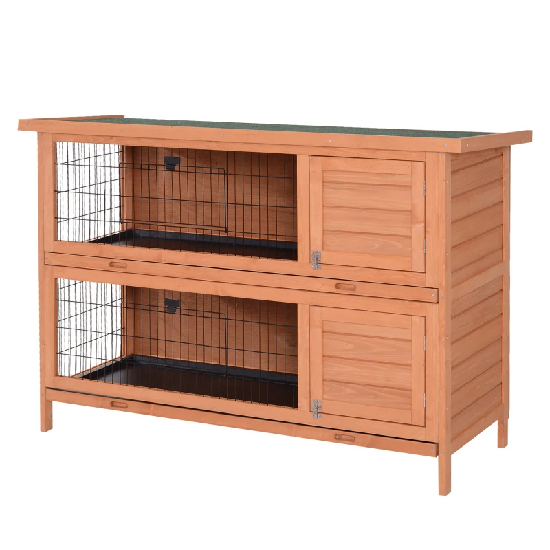 2-Story Large Rabbit Hutch Bunny Cage Wooden Pet House Small Animal Habitat With Lockable Doors, No Leak Tray And Waterproof Roof For Rabbits, Chickens, Ducks, Outdoor Indoor Natural — imagen 10