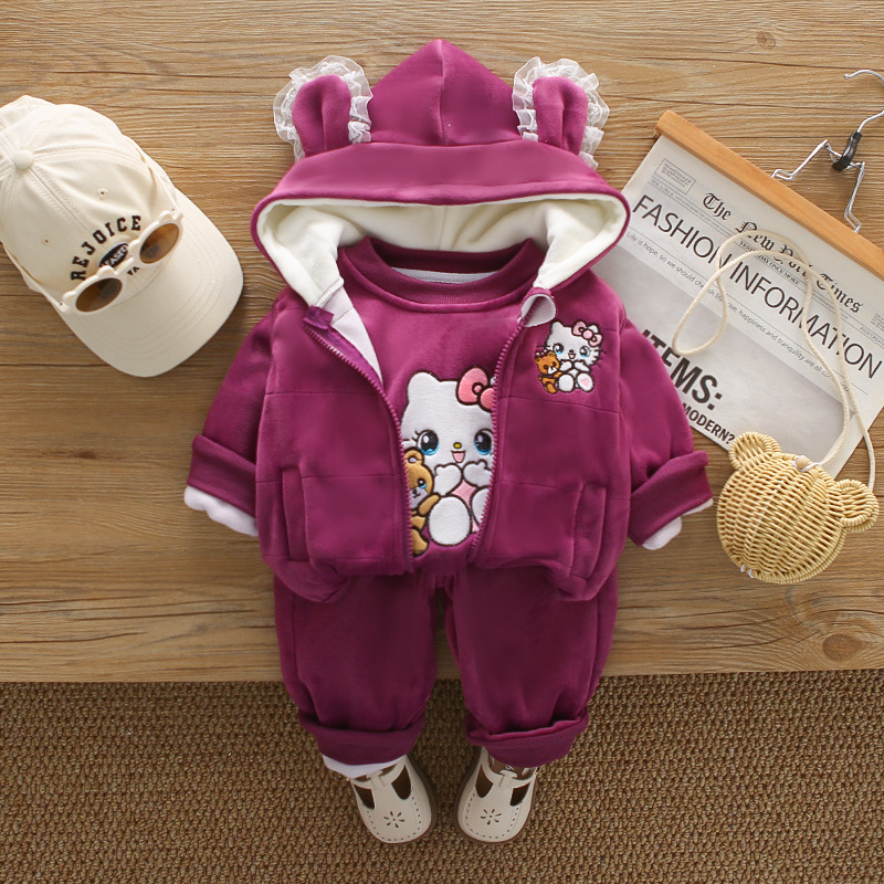 Girls Autumn Winter 3-Piece Set with Cat and Bear Print for Toddlers — image 8