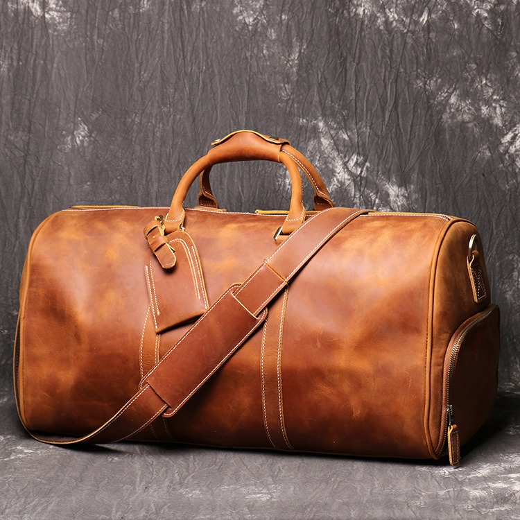 Mochila de cuero auténtico retro europeo y americano para hombre y mujer, bolso de viaje grande con hebilla cruzada, cuero de toro resistente a desgastes — imagen 8