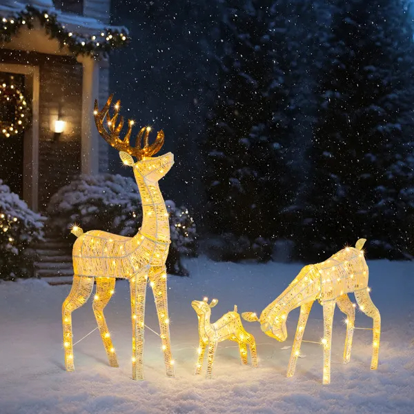 3-Piece Lighted Christmas Reindeer Family Set Outdoor Decorations, Weather Proof Deer Family Set Of 3 Christmas Ornament Home Decor Pre-lit 280 LED Warm White Lights, White — imagen 5