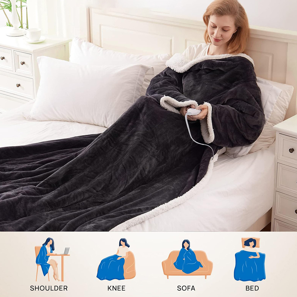 Electric Heating Blanket Fleece Lamb Velvet Wearable Heated Blanket with Sleeves for Home and Office Use — image 2