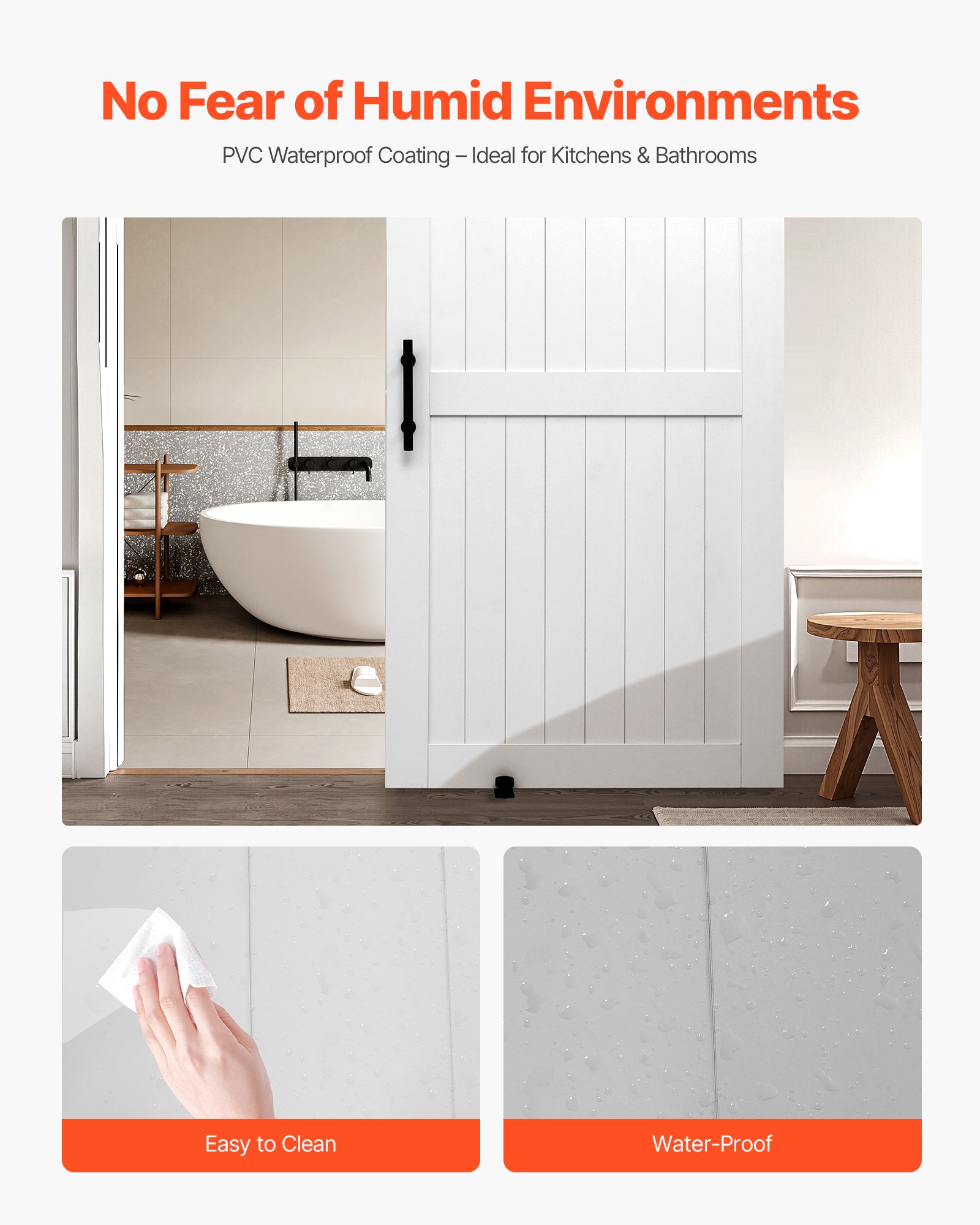 Sliding Barn Door, 42 X 84 Inch, High-Strength MDF Panel, Barn Door With Hardware Kit, Water-Proof PVC Surface, Easy To Install, H-Frame, Smoothly And Quietly Sliding For Living Room, Bathroom — imagen 2