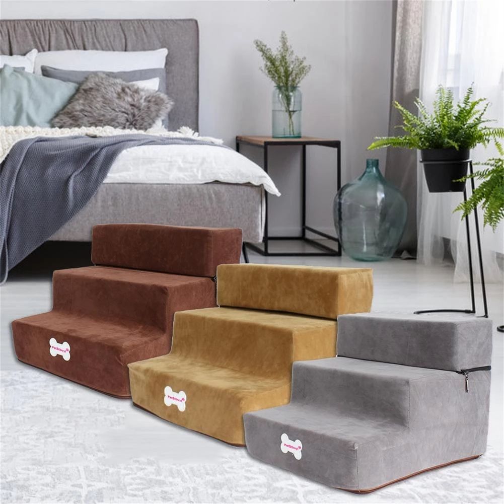 Pet Supplies 3 Tiers Steps Flannel Detachable Removable Wash Pet Small Dog/Cat Stairs — image 1