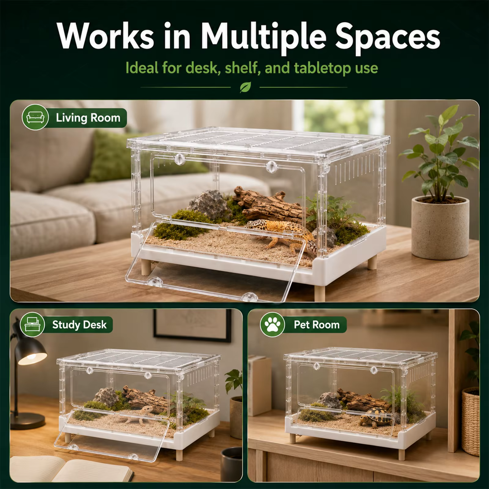 Terrario de Acrílico para Reptiles con Puerta de Apertura Frontal, Jaula Hábitat Plegable con Caja de Ventilación Transparente, Recinto Portátil de Fácil Acceso, Ideal para Reptiles, Anfibios, Arácnidos, Tortugas, Ranas y Hámsteres — imagen 4