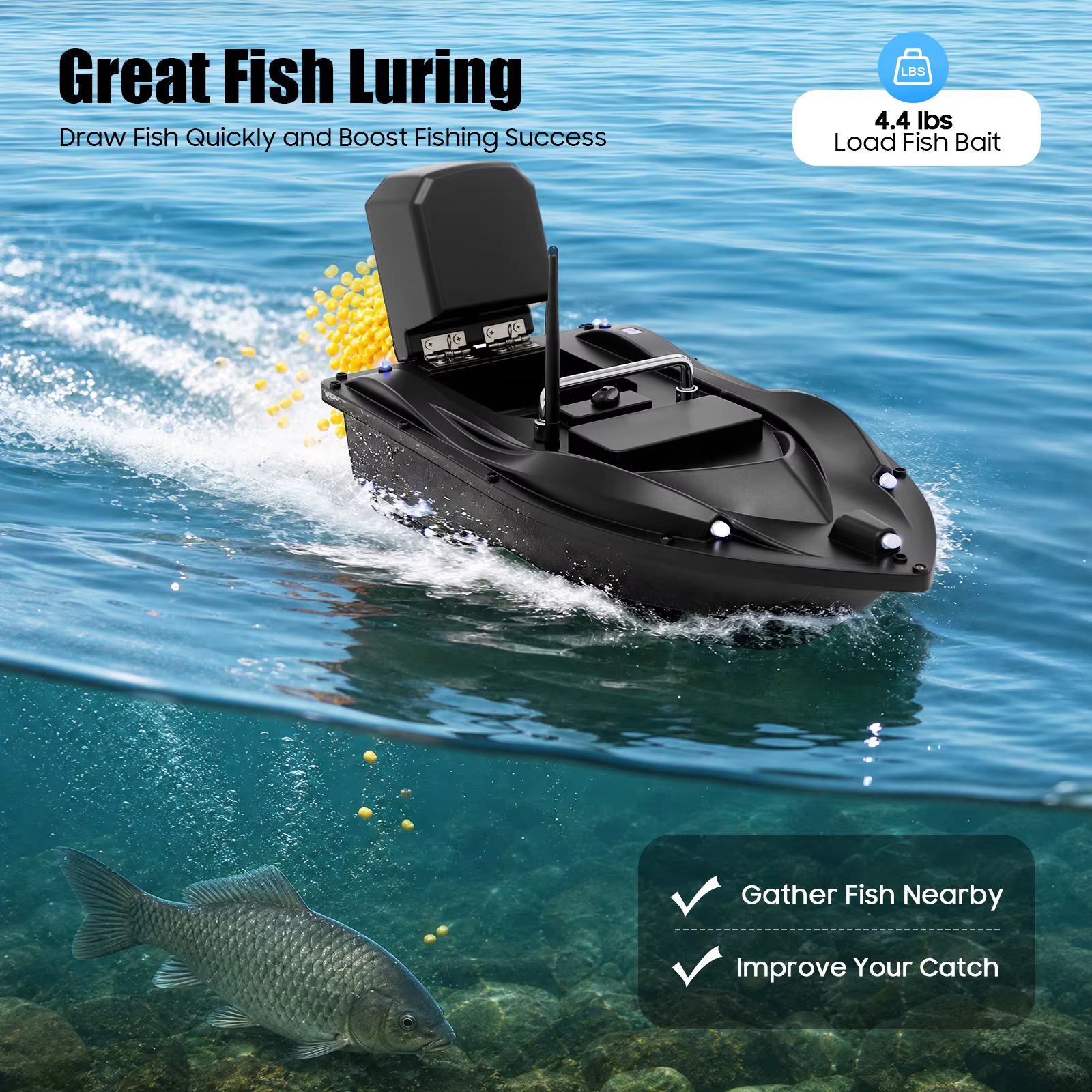 Fishing Bait Boat Fishing Bait Boat with Gps 4-8h Long Working Time Bait Boat with Remote Control for Lake River Reservoir — image 1