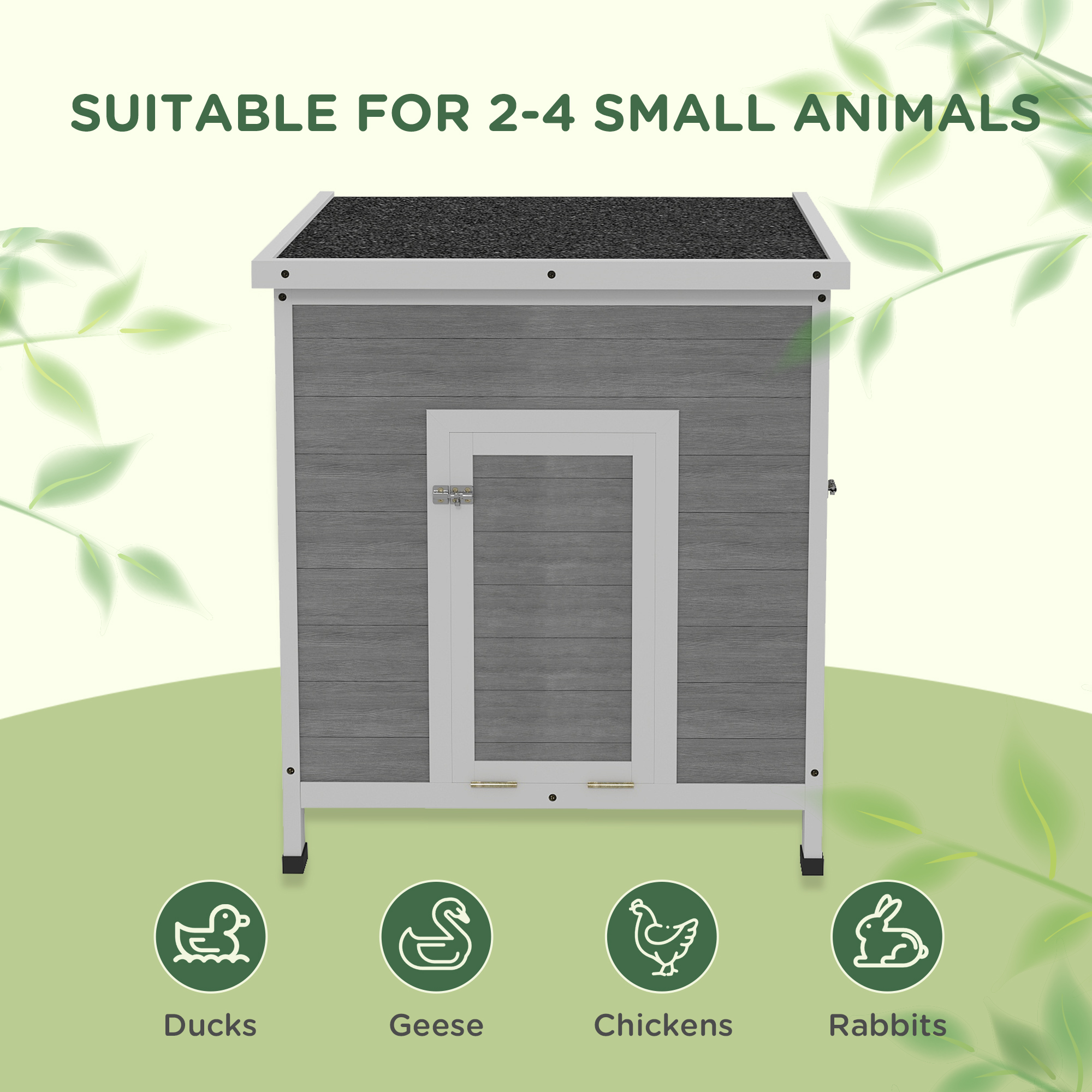 Casa de Pájaro de Madera con Techo Abordable, Suelo Removible, Dos Puertas, Rampita, para 2-4 Patos, Pollos, 25" x 32" x 30" — imagen 5