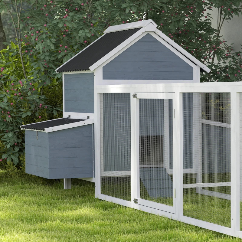 156Extra Large Wooden Chicken Coop With 2 Nesting Box, Run Cage, Waterproof Wave Roof, For 10-15 Chickens, Light GrayMultiple Packages — image 9