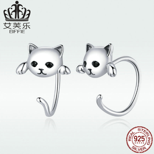 Auriculares de Gato S925 Plata Estéril 925 con Personalidad Simple para Mujer — imagen 1