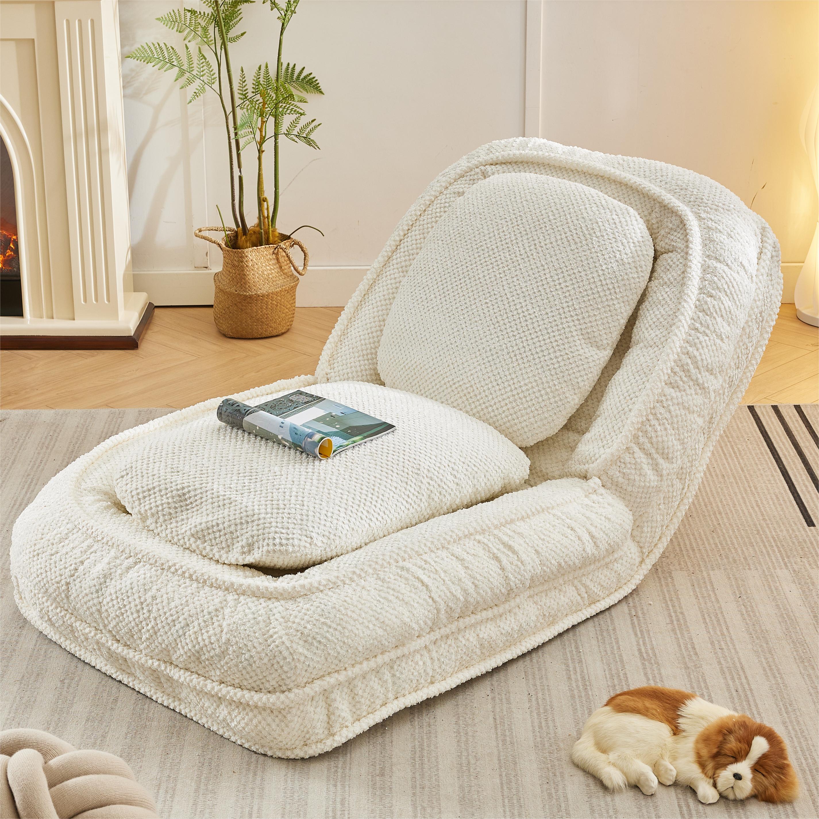 Cama para Perros Humano, Sofá Relajante, 5 Posiciones Ajustables, sentarse, dormir, plegar, ideal para sala de estar, dormitorio, Diseño Ahorrador de Espacio, Blanco — imagen 4