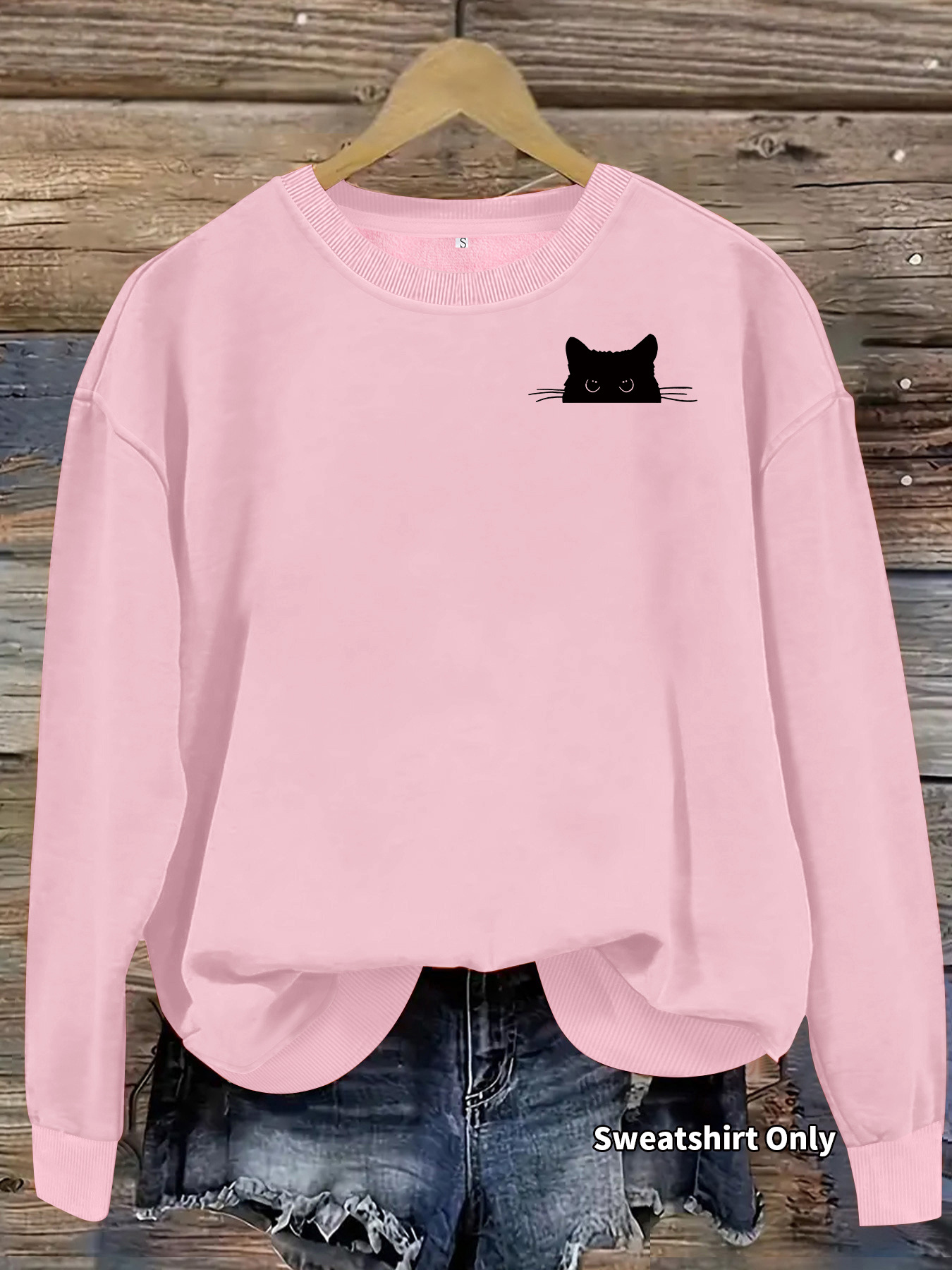 Black cat printed fleece hoodie — image 8