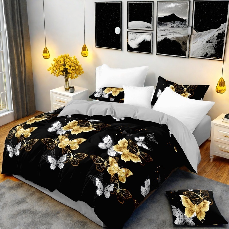 Set de Edredón y Cortinas de 9 Piezas 'Habitación en una Bolsa', Diseño Americano con Estampado de Mariposas Negro y Dorado, Colcha Gruesa con 6 Paneles de Cortina Personalizables, Apto para Mascotas de Alto Gramaje — imagen 5