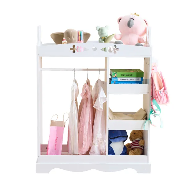 White MDF + Particleboard Children's Wardrobe With 1 Mirror, 3 Shelves, And 1 Clothes Rod; Rabbit Ear Design — imagen 2