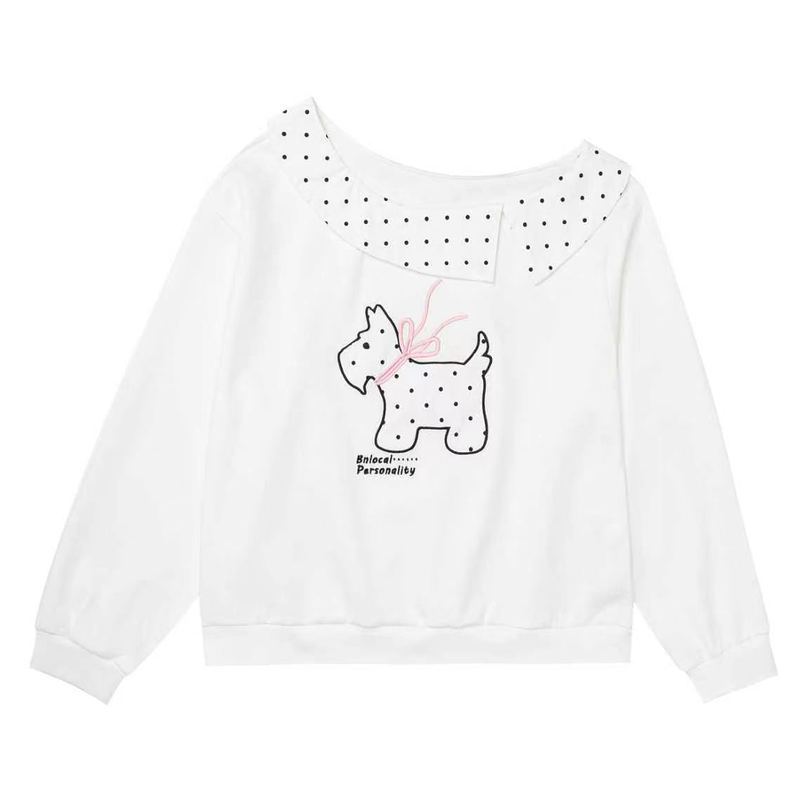 Polka dot doll collar dog embroidered long sleeved sweatshirt — image 1