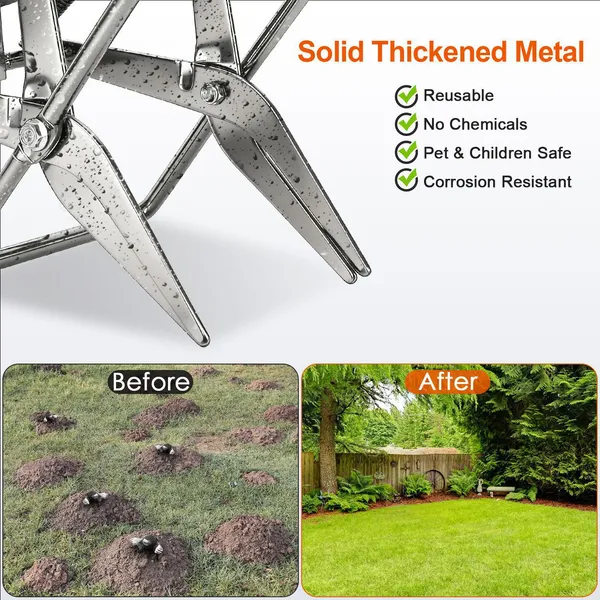 2PCS Easy Setup Mole Traps Outdoor Reusable Scissor Mole Gopher Rodent Control Trap Solid Metal Material For Lawn Garden Yard — image 2