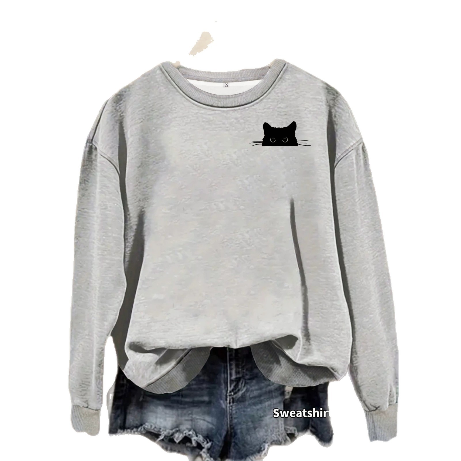 Black cat printed fleece hoodie — image 2