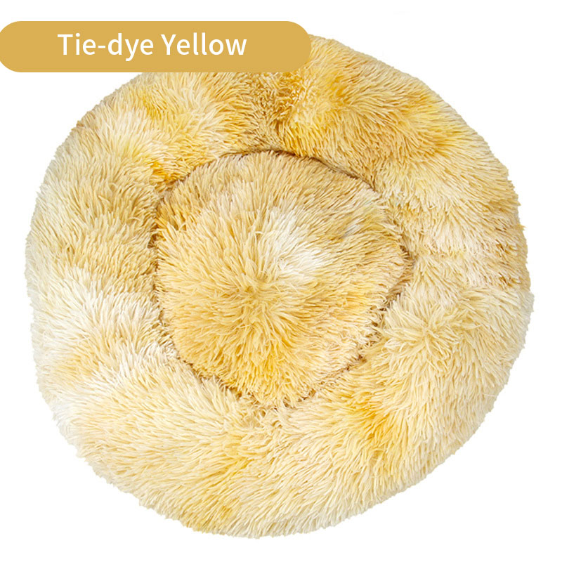 Dog Kennel Cat Kennel Long Tie-Dye Plush Round Pet Kennel Dog Bed Winter Dog Mat Pet Tie-Dye Mattress Pet Supplies — image 8